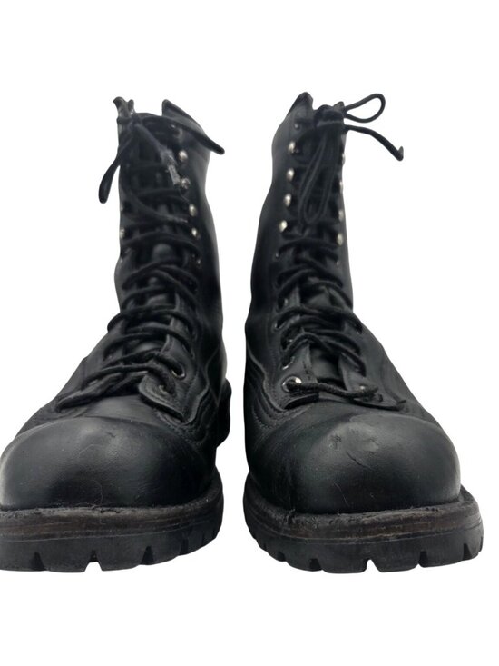 VTG 70s Black leather Logger Work boots Vibram Lug Sole Mens 8.5 Heavy Military main image 8